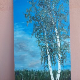 Břízky, olej na sololitu 40x75 cm Břízky, olej na sololitu 40x75 cm